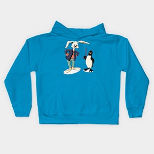 cartoon rabbit and penguin are talking Kids Hoodie